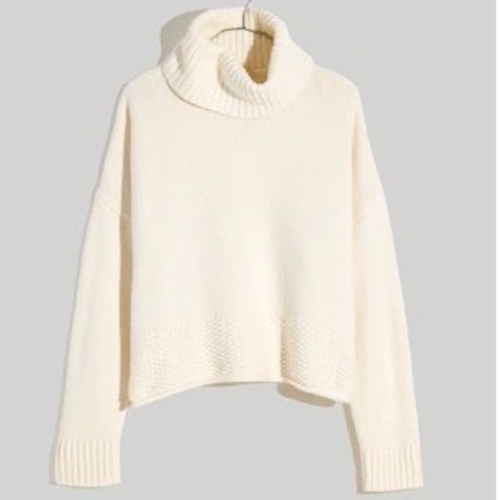 Madewell Sadler Merino Wool Blend Turtleneck Sweater Antique Cream Sz M Scandi